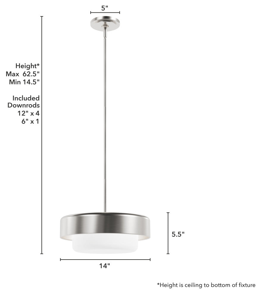 Station Brushed Nickel, Frosted Cased White Glass 2 Light Pendant Ceiling Light