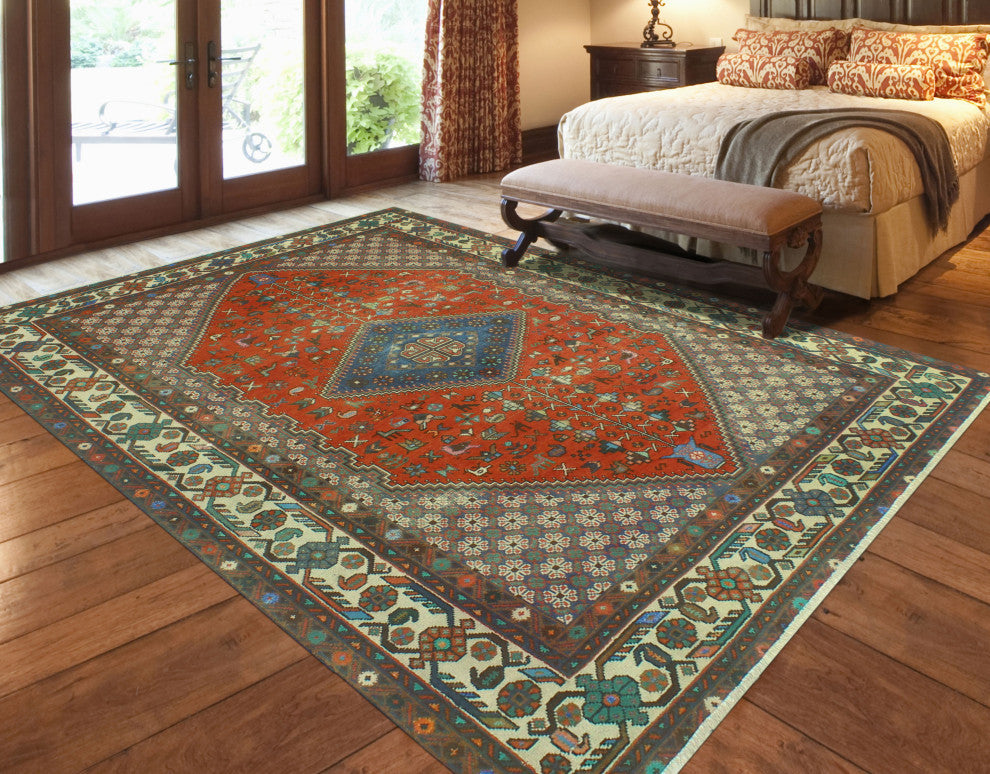 Fine Vintage Distressed Souzan Rust/Ivory Rug, 6'5x9'6