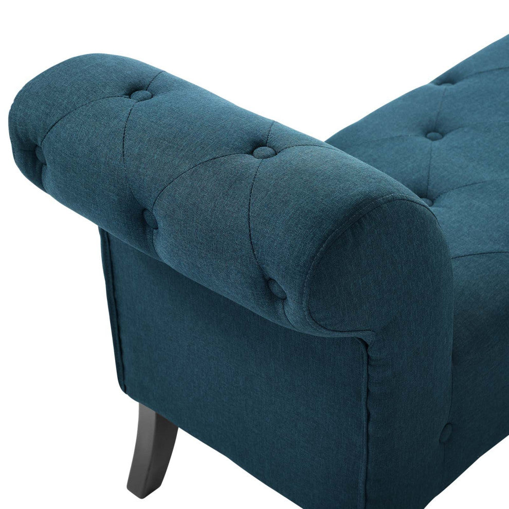 Evince Button Tufted Accent Upholstered Fabric Bench Blue
