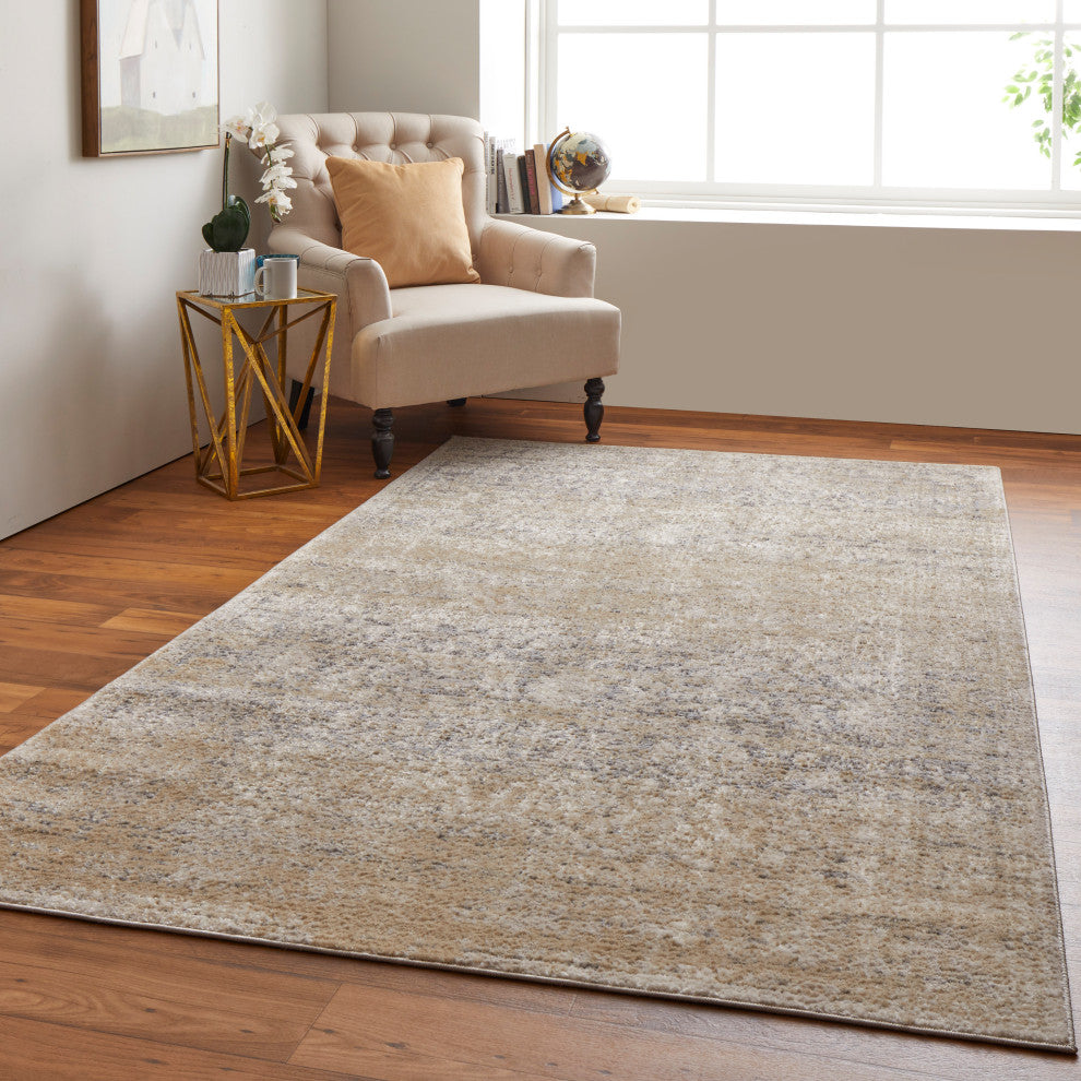 Wyllah Natural Distressed Rug, Gray/Beige, 4'3"x6'3"