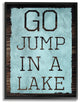 Go Jump In A Lake Blue & Brown Typography Oversized Framed Giclee Art, 16"x20"