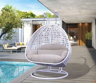 LeisureMod Modern 2 Person Wicker Double Hanging Egg Swing Chair, Whtie