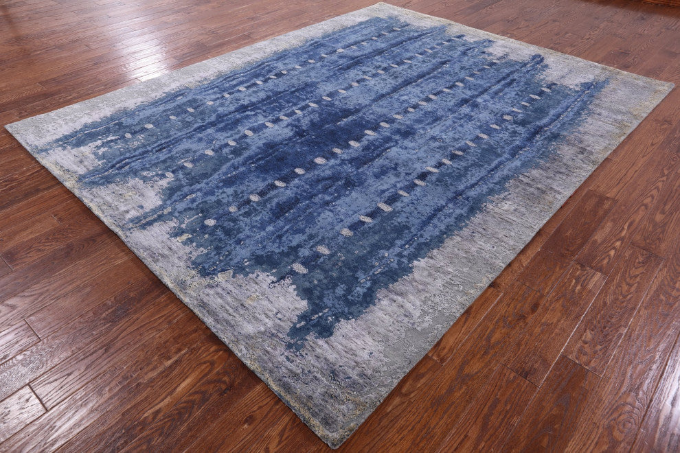 Abstract Hand-Knotted Wool and Silk Rug 7' 10" X 10' 1" Q9054