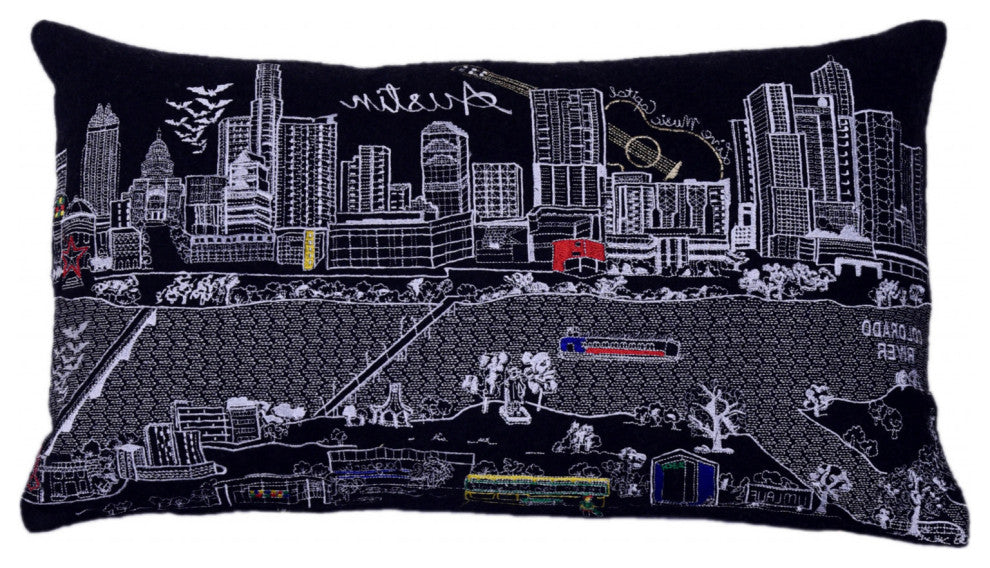 25" Black Atlanta Nighttime Skyline Lumbar Decorative Pillow