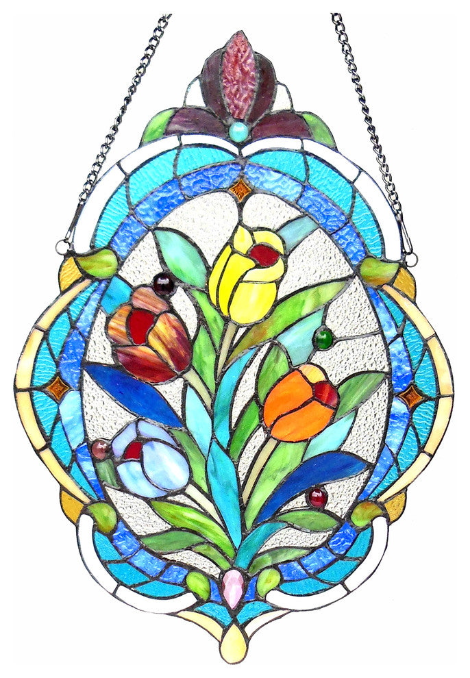 Kelda Tiffany-Glass Tulip Window Panel