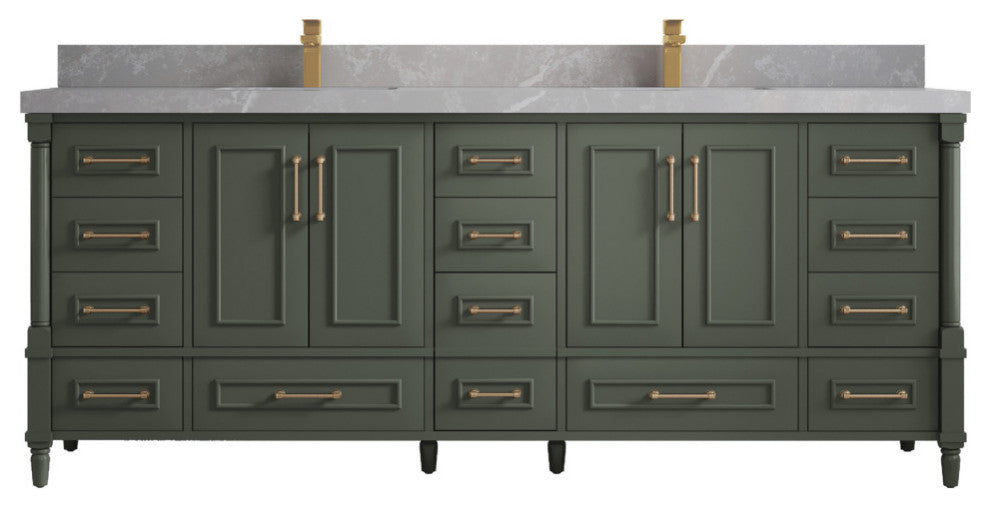 Aberdeen 84 Double Sink Bath Vanity in Pewter Green 2" Pearl Gray