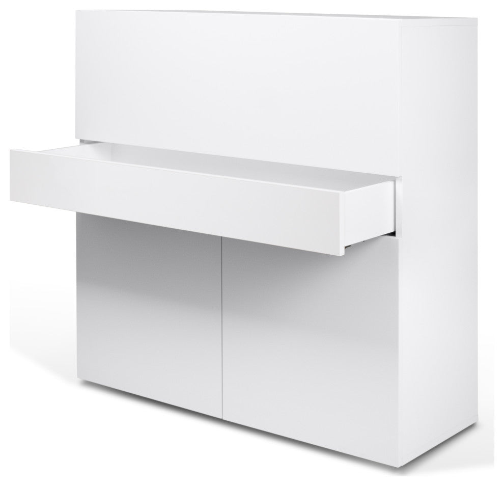 Modern Home Office Desk Work Station Hutch, White