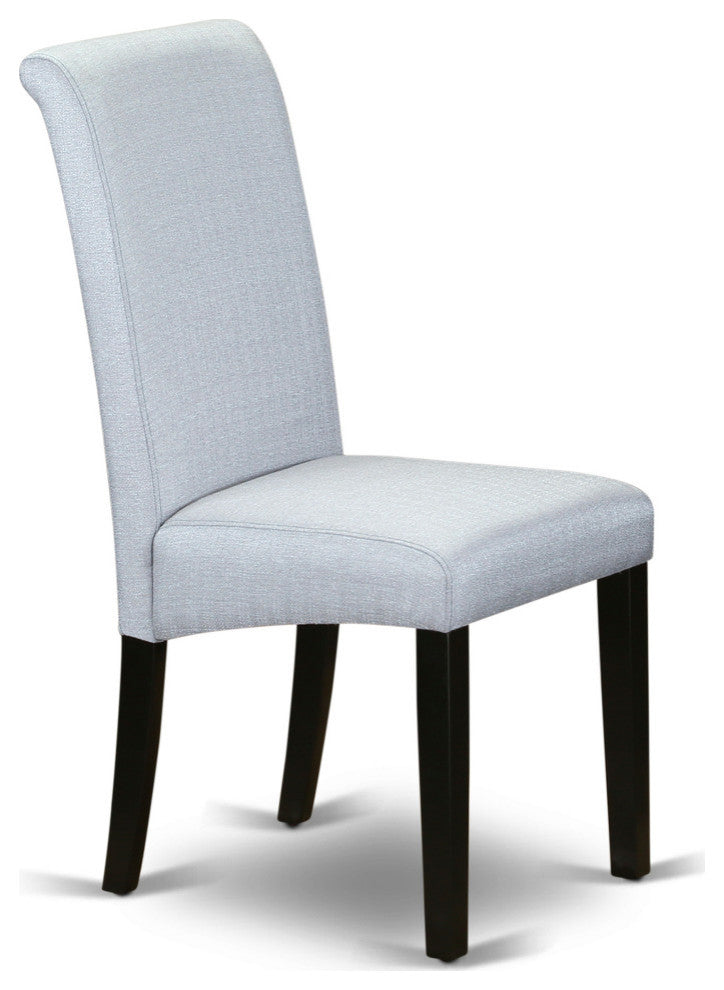 3Pc Small Round Table, Grayish Blue Fabric Kitchen Chairs, Black Chair Legs
