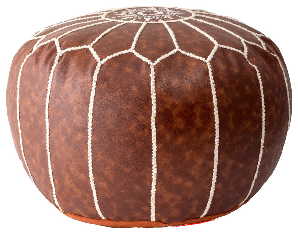Nuloom Faux Leather Jane Moroccan Ottoman, Brown
