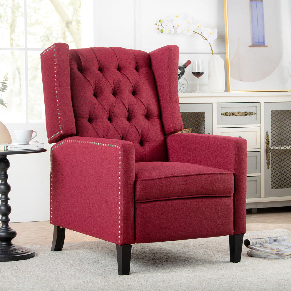 27" Wide Tufted Fabric Wingback Chair, Wine Red