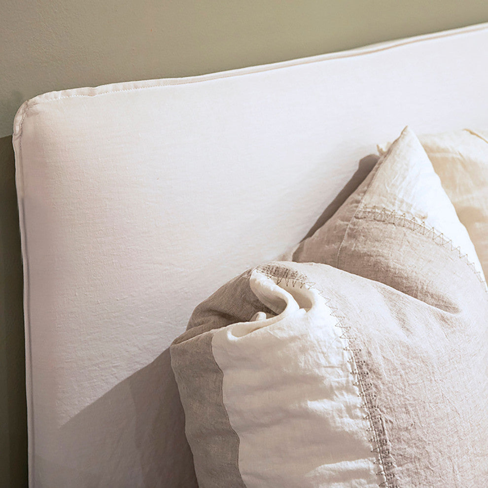 Stetson Ivory Linen Upholstered Slipcover Style Panel Bed, Eastern King