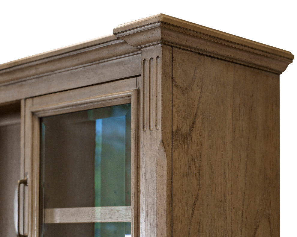 Traditional Wood Hutch With Glass Doors Fully Assembled Light Brown