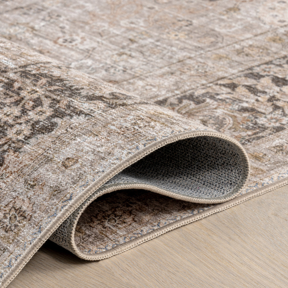 Bayberry Spill Proof Vintage Machine Washable Area Rug, Sand 2'6"x10'