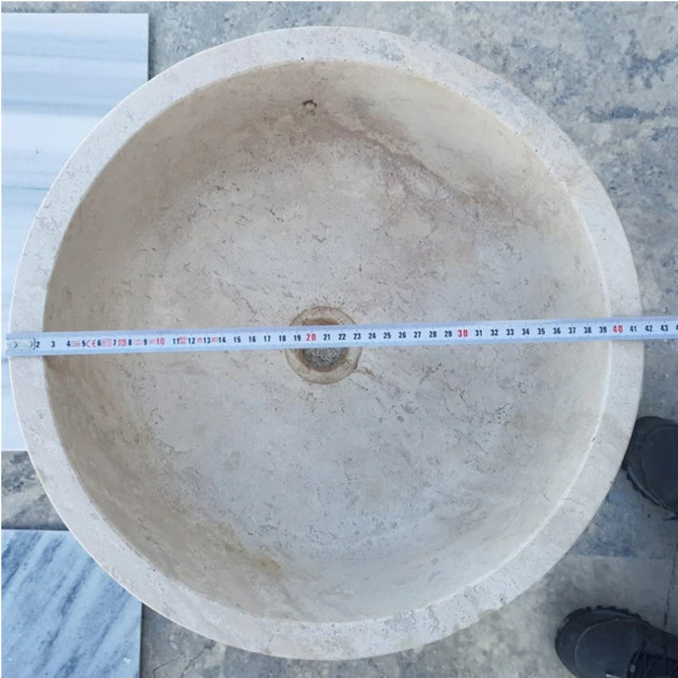 Beige Travertine Self-Rimming Drop-in Vessel Sink Polished (D)16" (H)6.5"