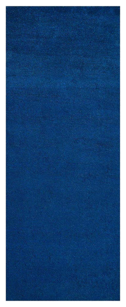 Hand Knotted Loom Silk Mix Area Rug Solid Dark Blue