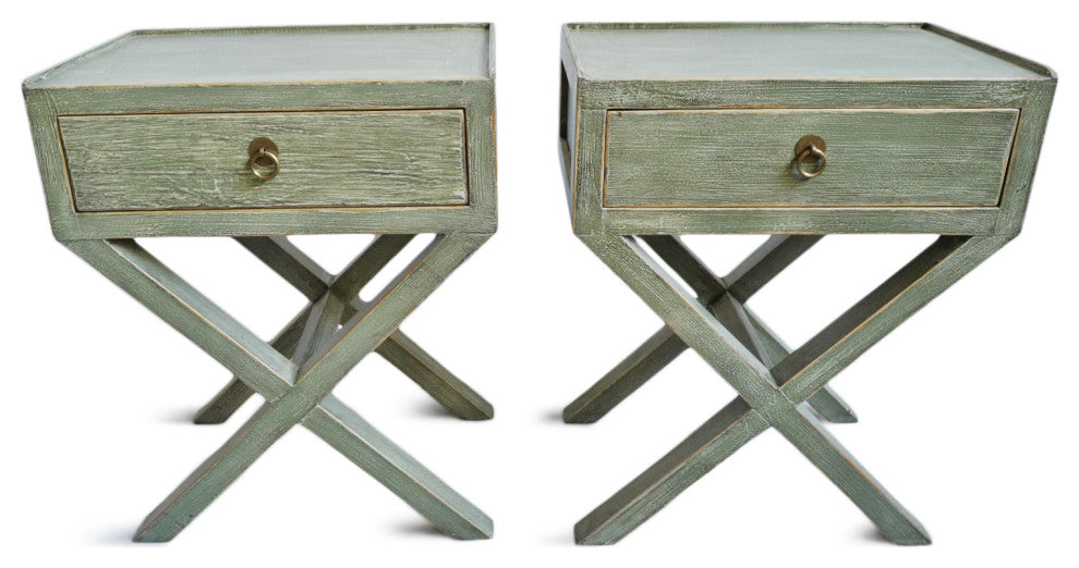 Green Washed X Bedside Table