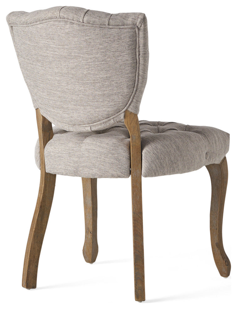 Case Tufted Dining Chair With Cabriole Legs, Set of 2, Light Gray, Brown Wash Finish