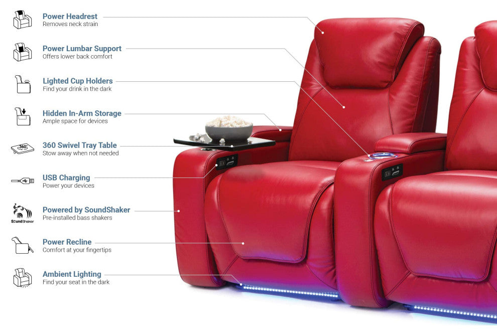 Seatcraft Equinox Home Theater Seating, Red, Row of 4