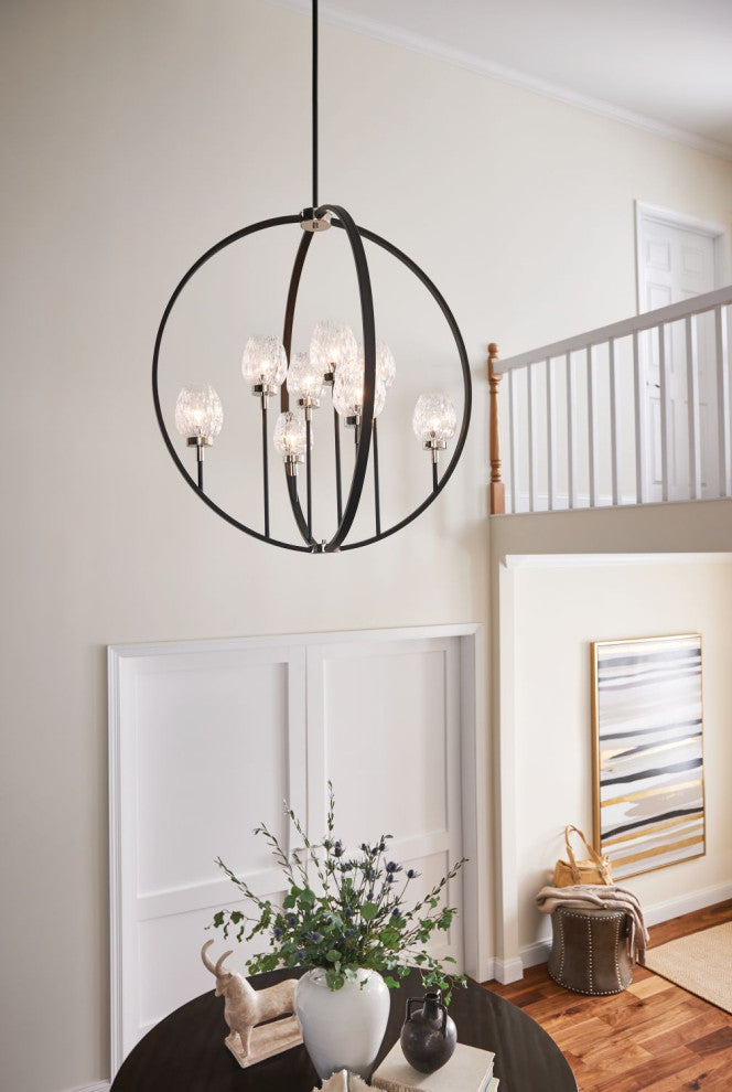 Kichler Moyra 8 Light Chandelier in Black with Clear Facet Glass