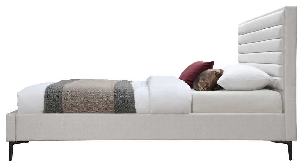 Hunter Linen Polyester Fabric Upholstered Bed, Cream, Queen