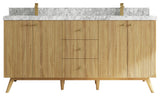 Pasadena 72 Double Sink Bath Vanity in Light Natural Teak 2" Carrara Marble