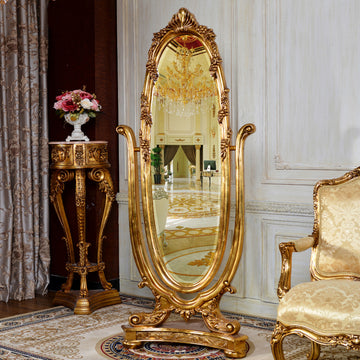 Faria Oval Standing Mirror, Gold