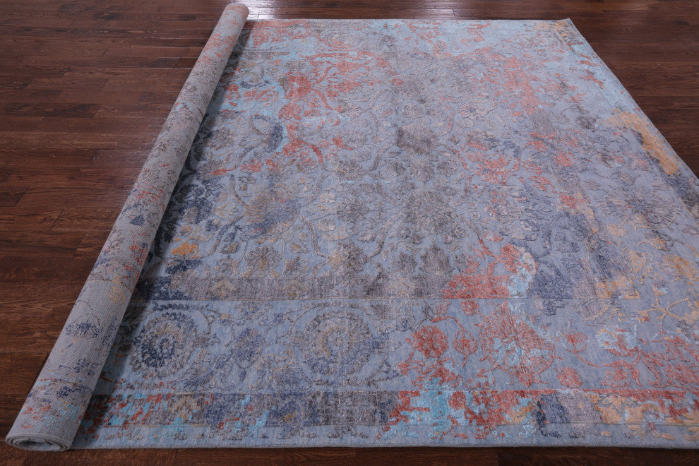 8' 11" X 12' 0" Persian Wool and Silk Hand Knotted Rug Q11787