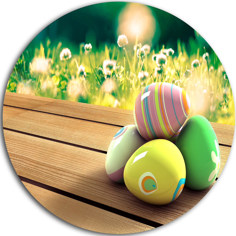 Yellow Green Easter Eggs, Landscape Photo Disc Metal Artwork, 23"