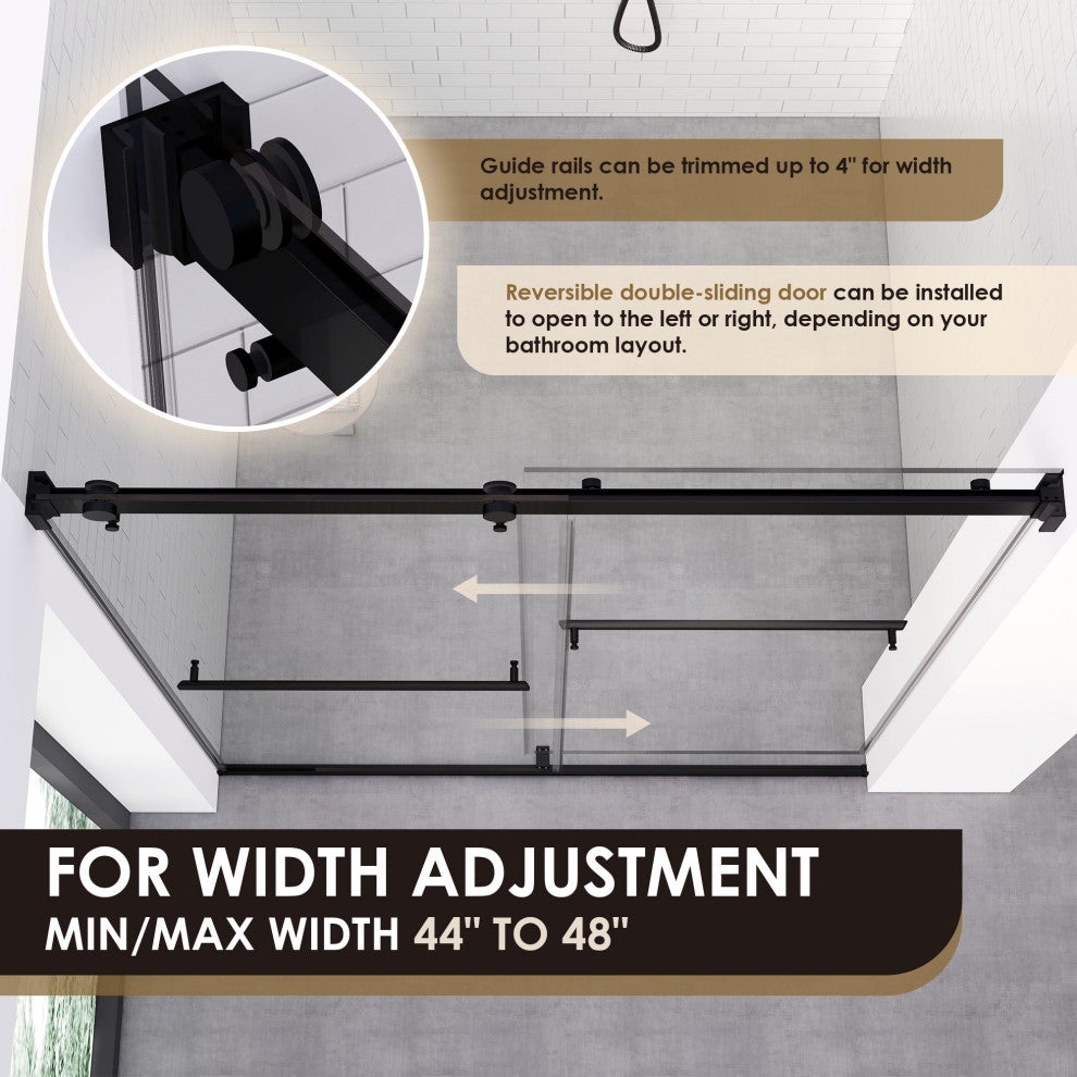 Marcelo By Pass Frameless Shower Door, Clear Glass, Matte Black, 48"wx76"h