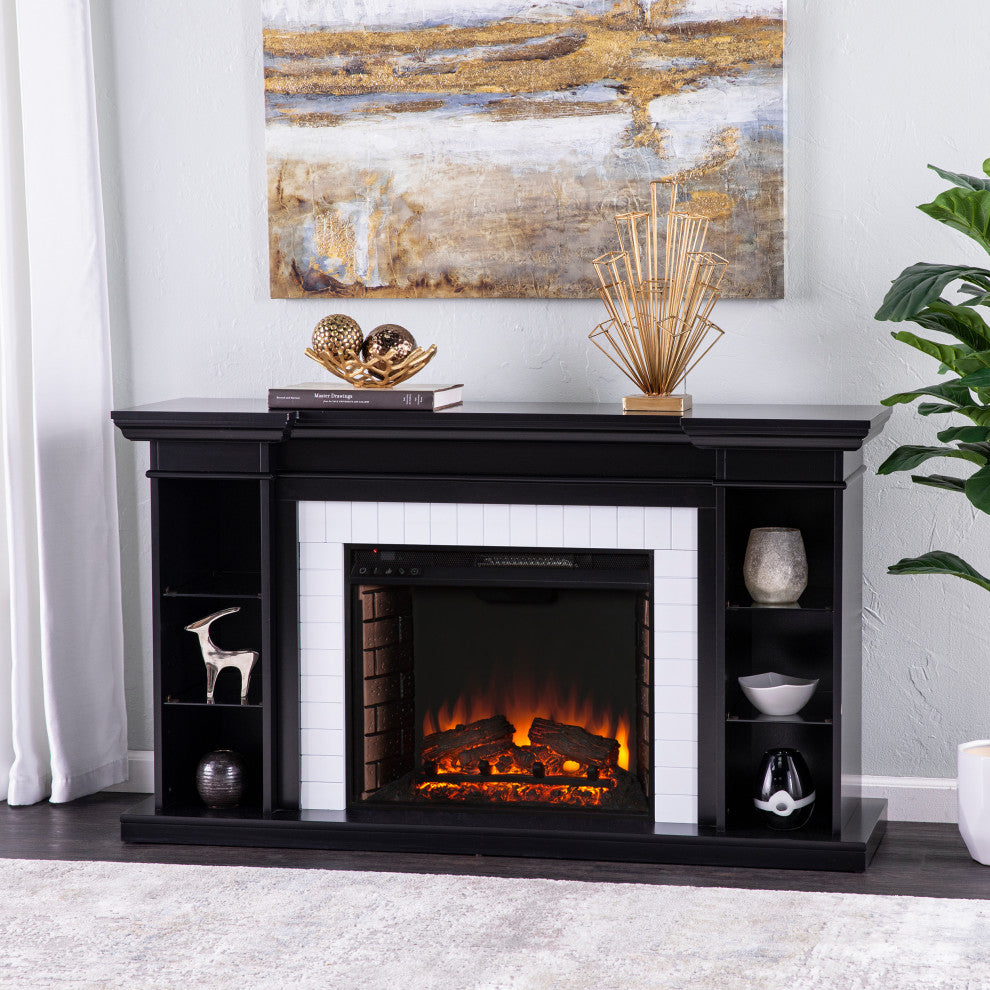 Harwich Electric Fireplace w/ Bookcase - Black