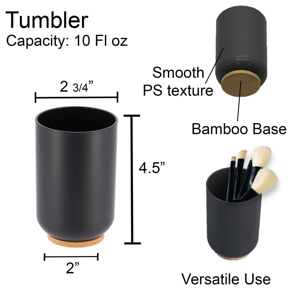 Black PADANG Vanity Bath Tumbler Cup or Toothbrush Holder with Bamboo Base 10 FL