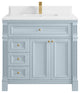 Paris 36" Center Sink Bathroom Vanity, Blue Heather 1.5" White Quartz