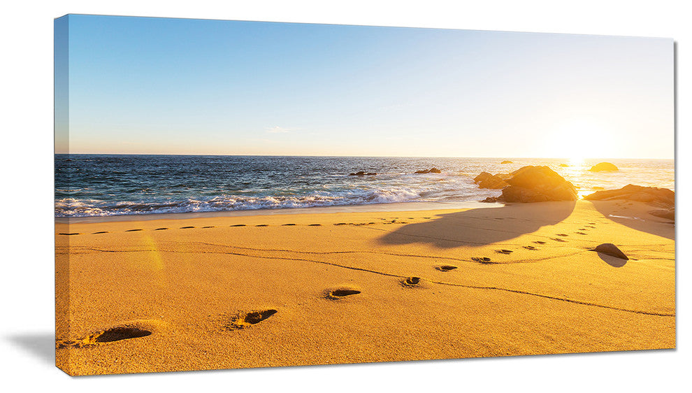 "Large Footprints On Beach Sand" Modern Beach Canvas Art Print, 32"x16"