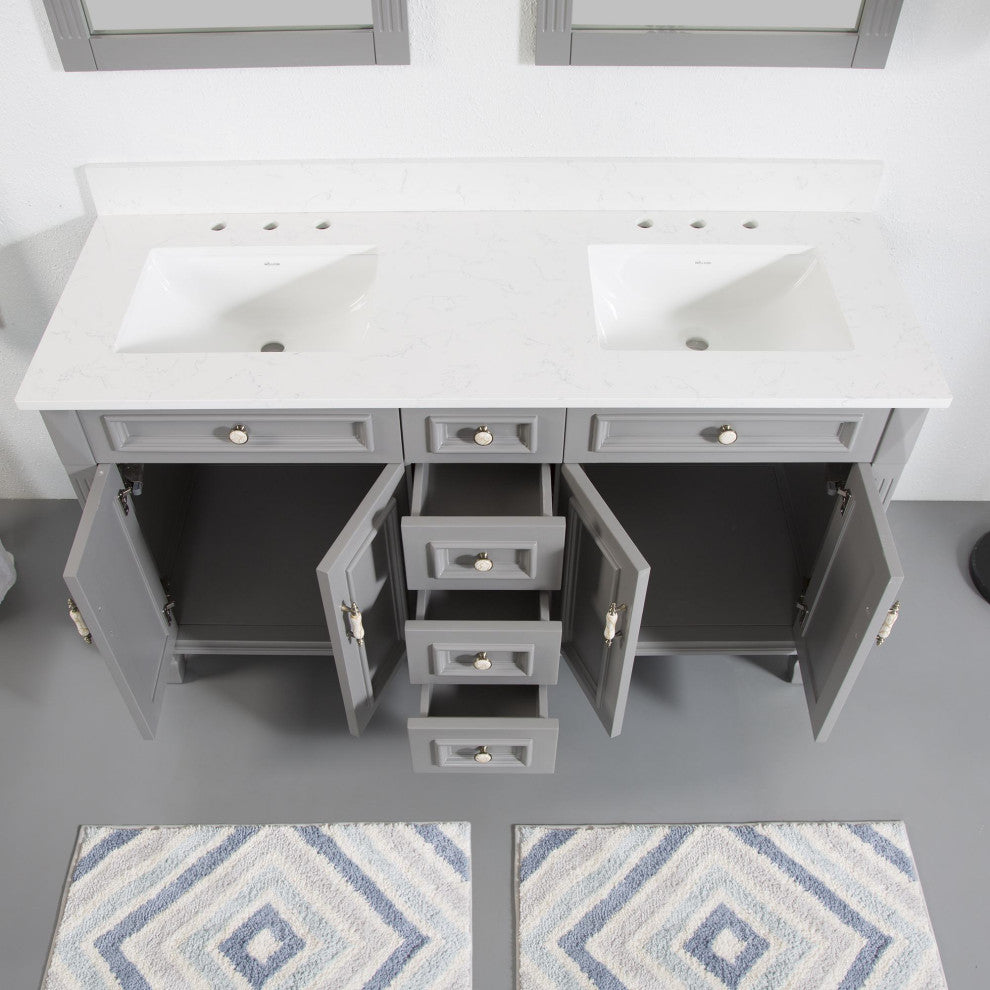 60 In Bathroom Vanity Set with 2Pcs 26 Inch Mirrors, Quartz Top, cUPC Certified, Titanium Grey