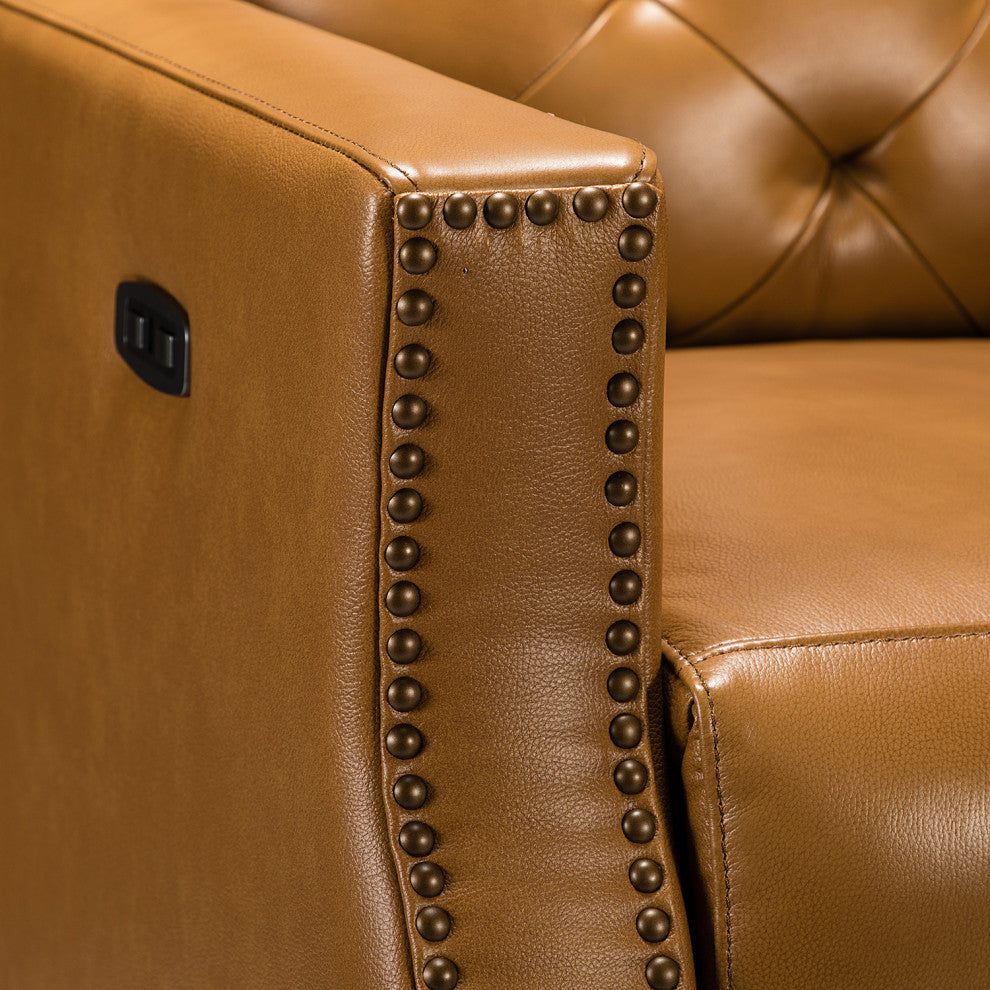 Fernando 31.50"W Genuine Leather Power Recliner, Set of 2, Camel
