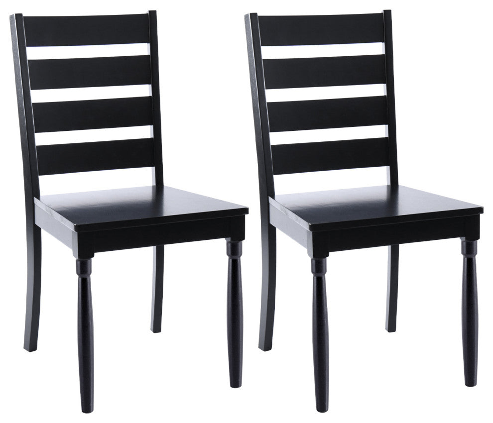 Ladder Back Wooden Chairs Set of 2, Black-Wood Seat