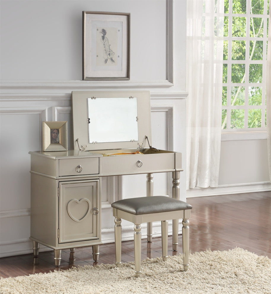 Bedroom Vanity Table with Stool Set, Silver