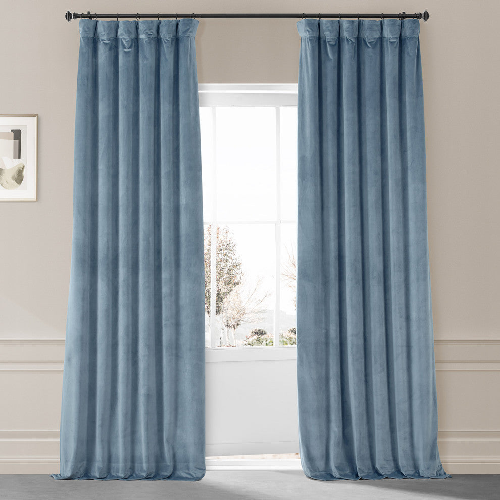 Signature Plush Velvet Blackout Curtain Single Panel, Copenhagan Blue, 50wx96l