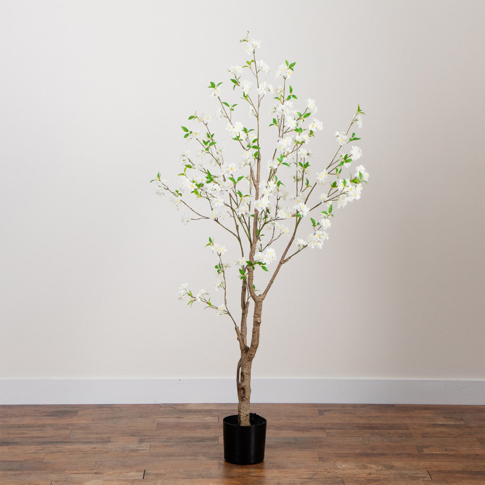 Full tree with pot on white background; full product view.