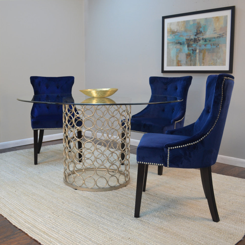 Megan Tufted Chair With Nailhead Trim, Blue/Espresso