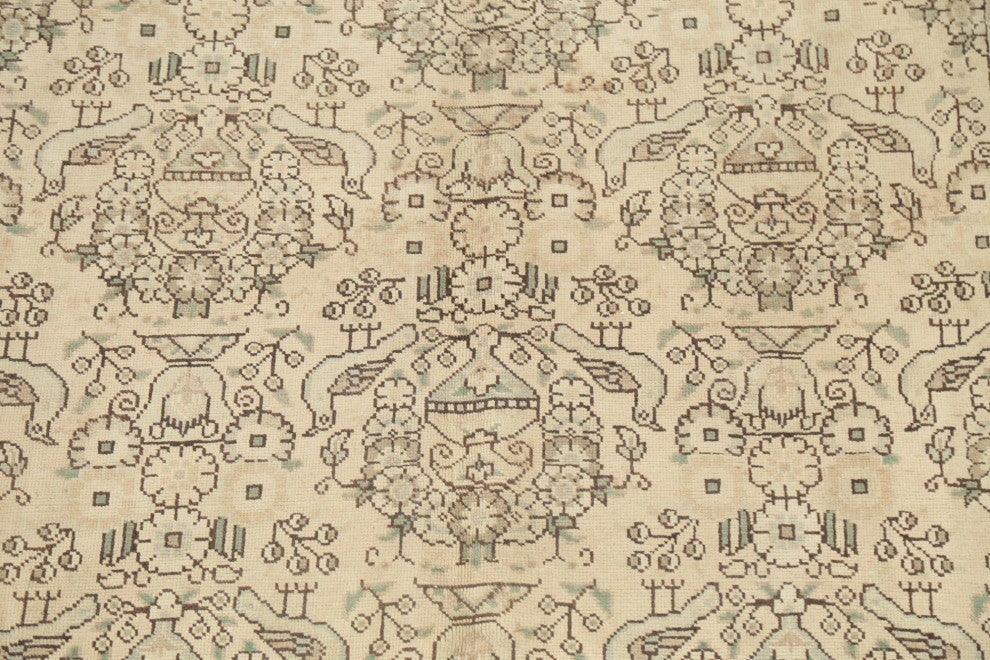 Consigned, Vintage-Style Faded Handmade Persian Traditional Area Rug, Beige, 6x9