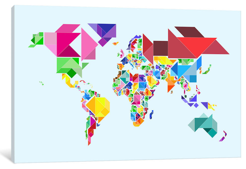 "Tangram Abstract World Map" by Michael Tompsett, Canvas Print, 40x26"