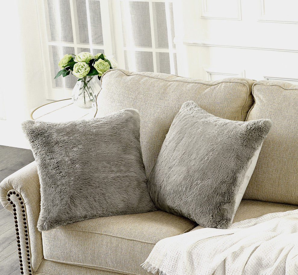 Heavy Faux Fur Throw Pillow Covers 2pcs Set, Moonlight, 20''x20''