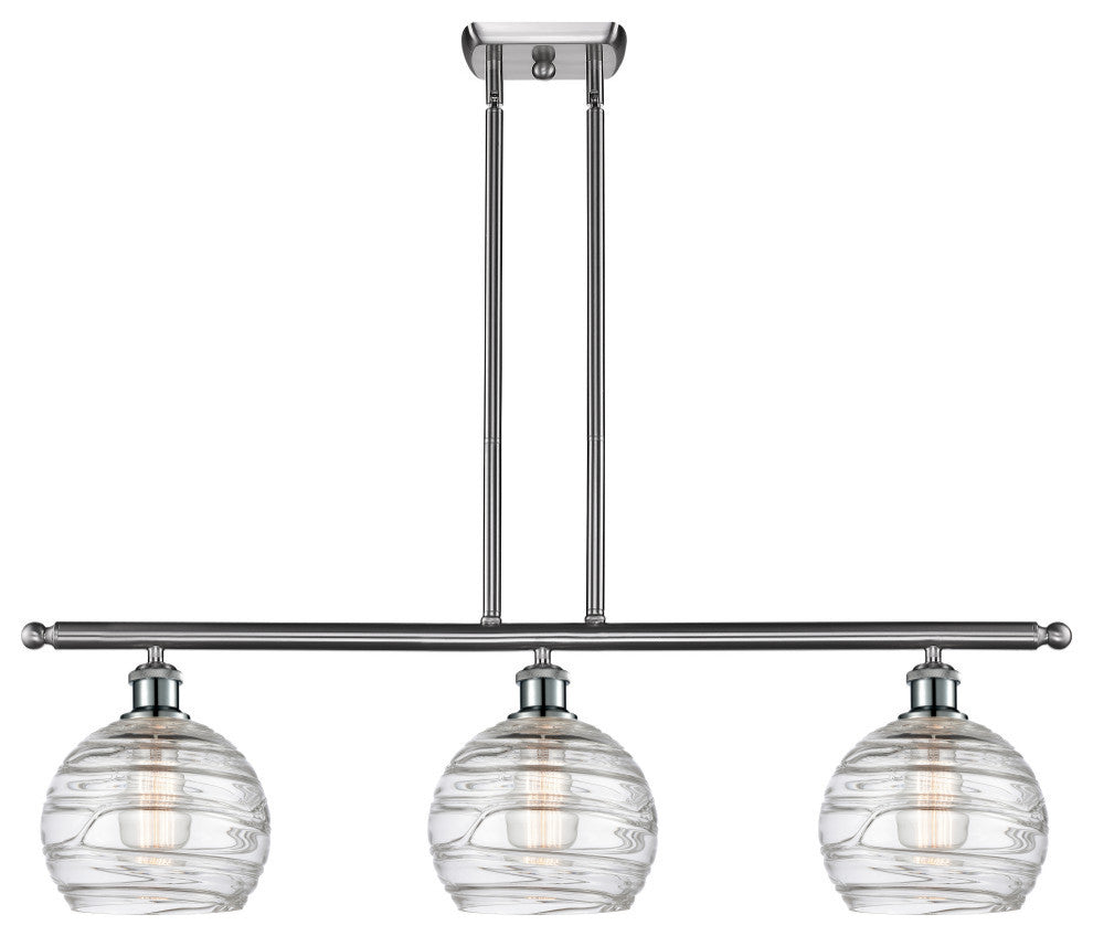 Deco Swirl 3-Light Island-Light, Brushed Satin Nickel, Clear