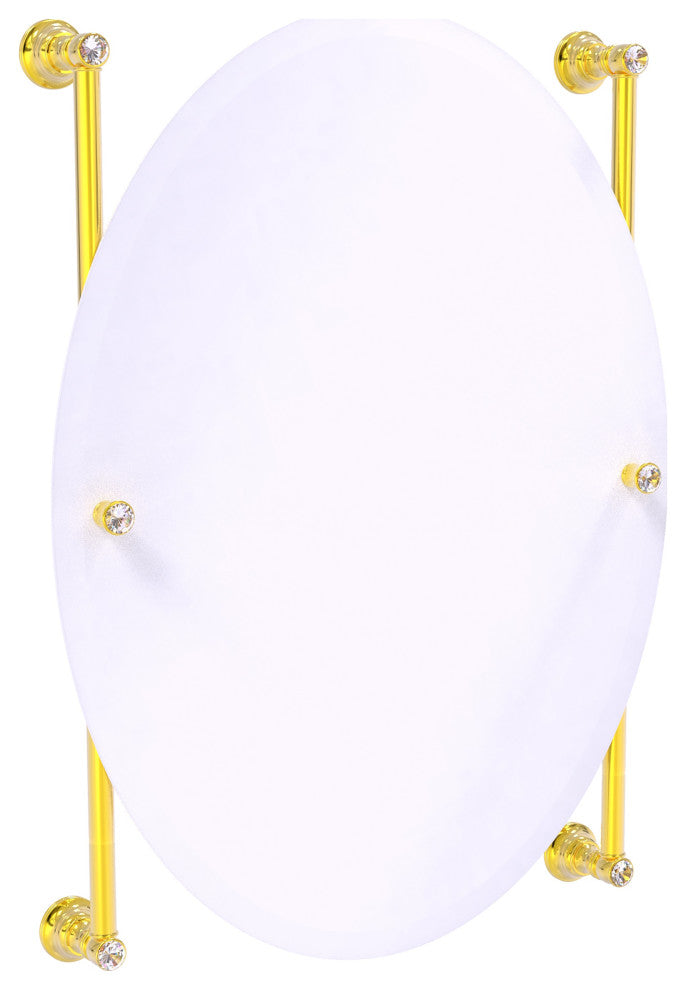 Carolina Crystal Oval Frameless Rail Mounted Mirror, Polished Brass