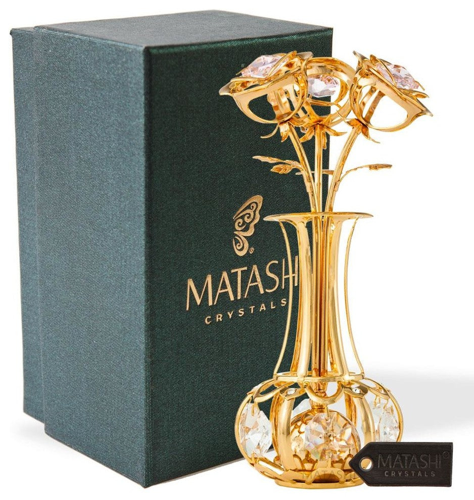 24k Gold Plated Flowers Bouquet and Vase