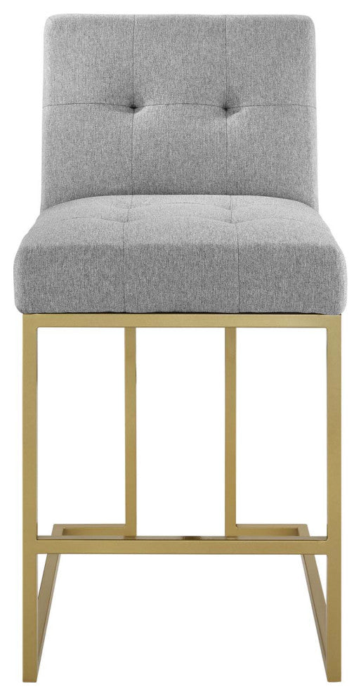 Counter Stool Chair, Fabric, Metal, Gold Gray, Modern, Bar Pub Cafe Bistro
