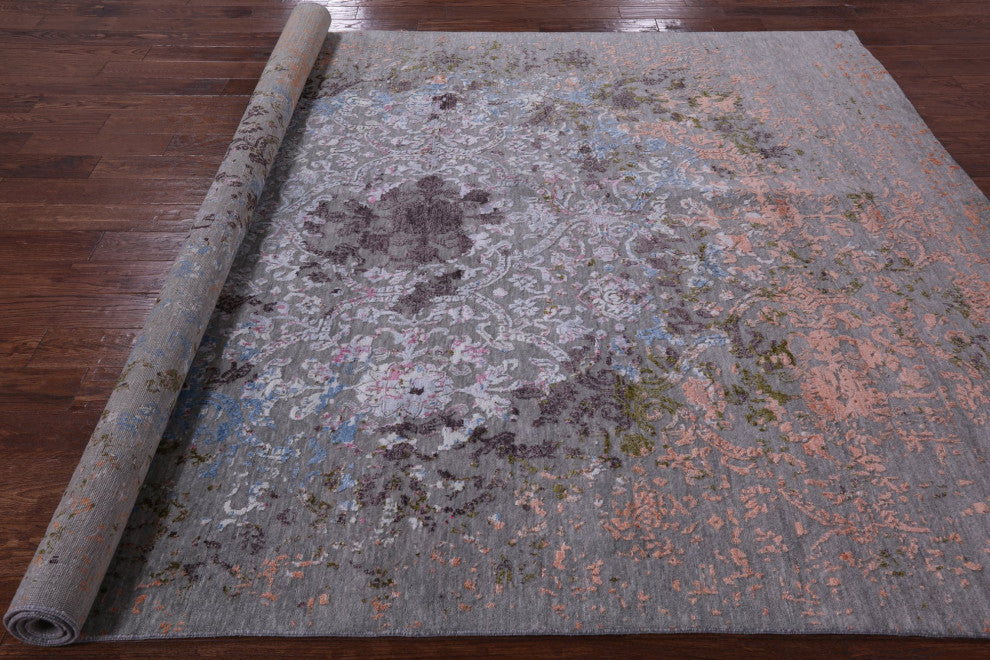 7' 11" X 10' 4" Modern Handmade Wool and Silk Rug Q7039