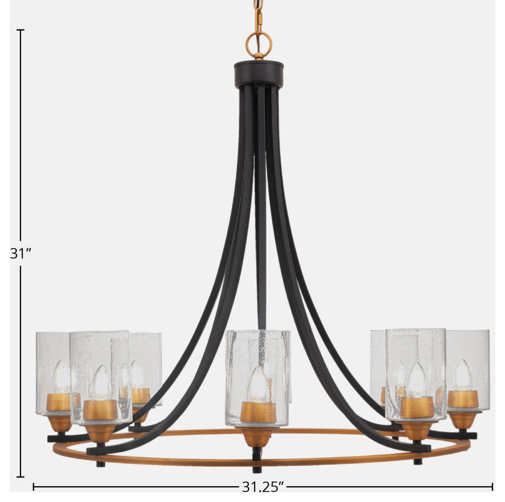 Paramount 8-Light Chandelier, Matte Black & Brass, 4" Clear Bubble Glass