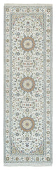 White, Natural Wool, Hand Knotted, Nain Design 250 KPSI Runner Rug, 2'8"x8'4"